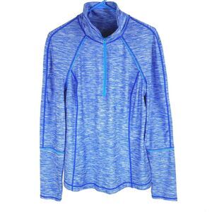 Zella Womens Jacket Size Large 1/4 Zip Blue Athleisure Mock Neck Thumbholes